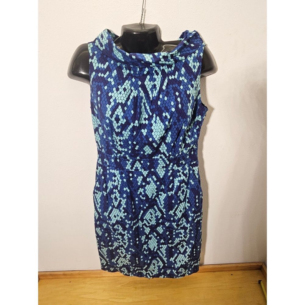 LILLY PULITZER SKINDALOUS BLUE SNAKE PRINT COWL NECK SHIFT DRESS SZ 8